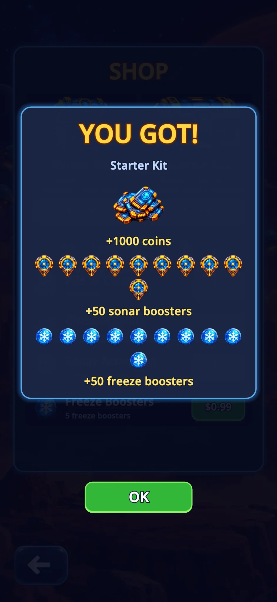 Starter kit reward popup